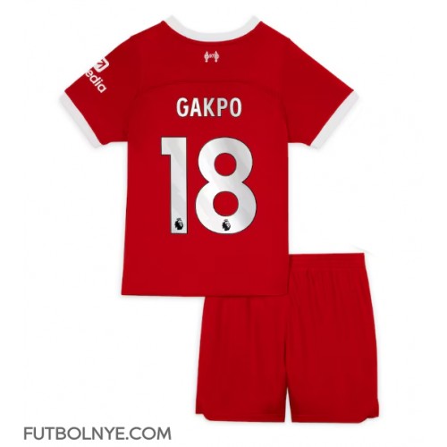 Camiseta Liverpool Cody Gakpo #18 Primera Equipación para niños 2023-24 manga corta (+ pantalones cortos)